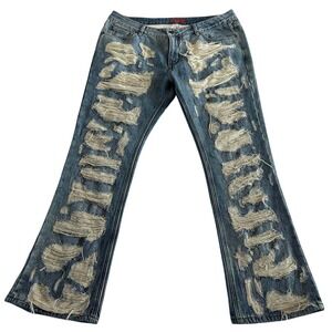 Handmade Rust Jeans Distressed Selvedge Denim Light Wash Bootcut Mens Size 36x30